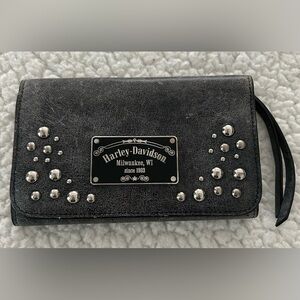 Harley-Davidson Weathered Dark Gray Wallet with Metallic Studs